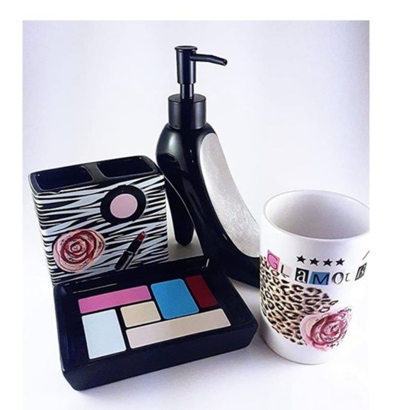 Soap Lotion Pump Dispenser Ceramic High Heel Shiny Black Patent Leather Style - Picture 8 of 12